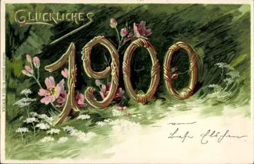 Litho Glückwunsch Neujahr, Jahreszahl 1900