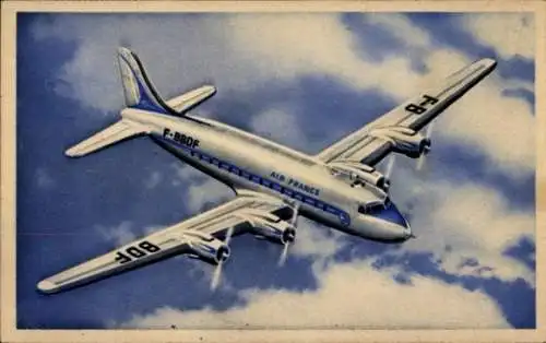 Künstler Ak Französisches Passagierflugzeug Douglas DC 4 der Air France, F-BBDF