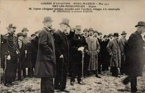 Ak Paris-Madrid Aviation Race 1911, Lepine, Berteaux, General Roques