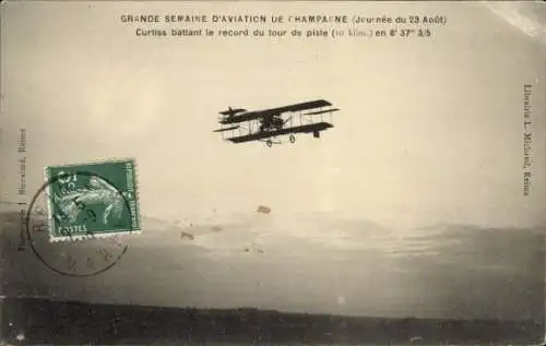 Ak Grande Semaine d'Aviation de Champagne, Août 1909, Curtiss battant le record du tour de piste