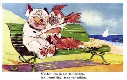 Künstler Ak Studdy, George E., Bonzo the Dog, Winden waaien om de hoofden