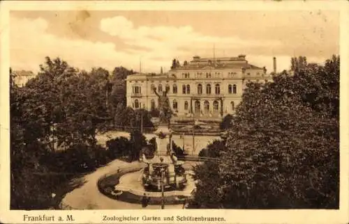 Ak Frankfurt am Main, Zoologischer Garten, Schützenbrunnen