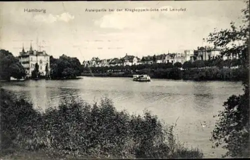 Ak Hamburg, Alster, Krugkoppelbrücke, Leinpfad