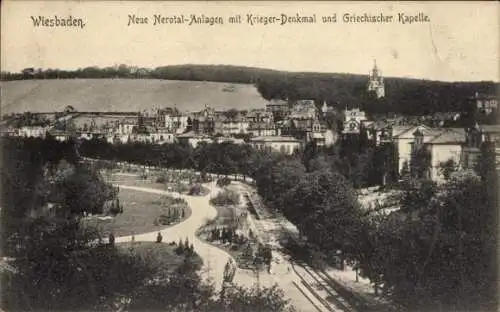 Ak Wiesbaden in Hessen, Neroberg, Nerotal Anlagen, Krieger-Denkmal, Griechische Kapelle