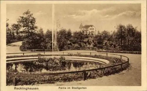 Ak Recklinghausen im Ruhrgebiet, Stadtgarten, Springbrunnen