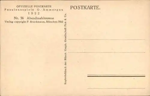 Ak Oberammergau in Oberbayern, Passionsspiele 1922, Abendmahlsszene