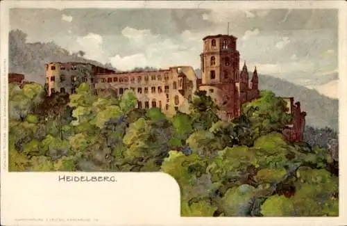 Künstler Litho Mutter, K., Heidelberg am Neckar, Schloss, Teilansicht der Ruine