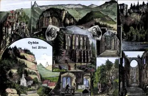 Ak Oybin in der Oberlausitz, Schloss, Ruine, Panorama, Ortsansicht, Portraits