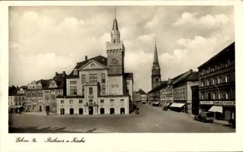 Ak Löbau in Sachsen, Rathaus, Kirche, Geschäftshäuser