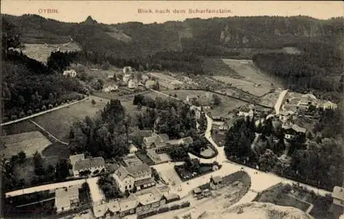 Ak Hain Oybin in der Oberlausitz, Blick nach dem Scharfenstein.