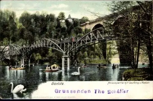 Ak Görlitz in der Lausitz, Neißepartie, Laufsteg, Viaduct