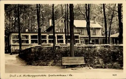 Ak Großschönau im Kreis Görlitz, Blick auf die Hutberggaststätte, Wald