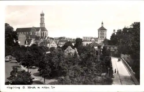 Ak Augsburg in Schwaben, Teilansicht, St. Ulrich mit rotem Tor