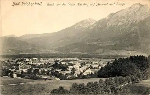 Ak Bad Reichenhall in Oberbayern, Gesamtansicht von der Villa Hessing, Zwiesel, Staufen