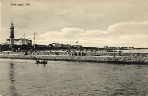 Ak Ostseebad Warnemünde Rostock, Strand, Leuchtturm