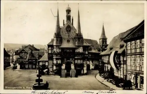 Ak Wernigerode im Harz, Marktplatz mit Rathaus