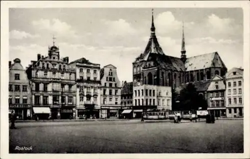 Ak Rostock, Neuer Markt, Ratsapotheke, Geschäfte, Kirche