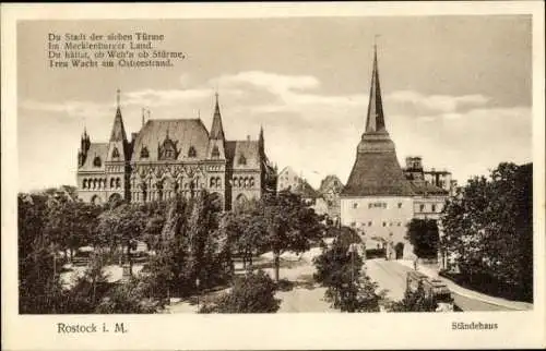 Ak Hansestadt Rostock, Ständehaus, Straßenbahn