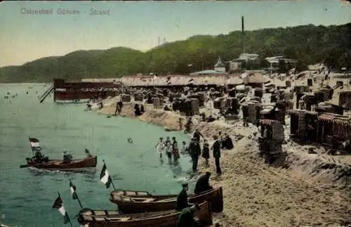 Ak Ostseebad Göhren, Blick auf das Strandleben, Boote