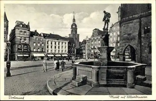 Ak Dortmund im Ruhrgebiet, Markt mit Bläserbrunnen