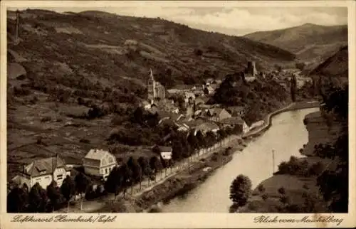 Ak Heimbach in der Eifel, Blick vom Meuchelberg auf die Stadt, Fluss