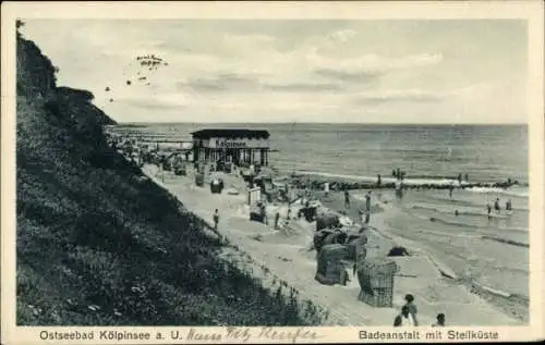 Ak Ostseebad Kölpinsee auf Usedom, Badeanstalt, Steilküste