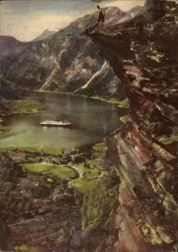 Ak Geiranger Norwegen, Flydalsjuvet, Schiff