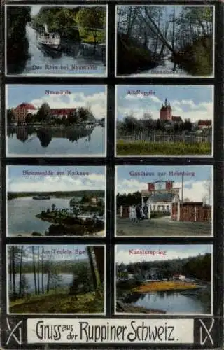 Ak Neuruppin in Brandenburg, Neumühle, Binenbach, Gasthauszur Heimburg, Kunsterspring, Kalksee