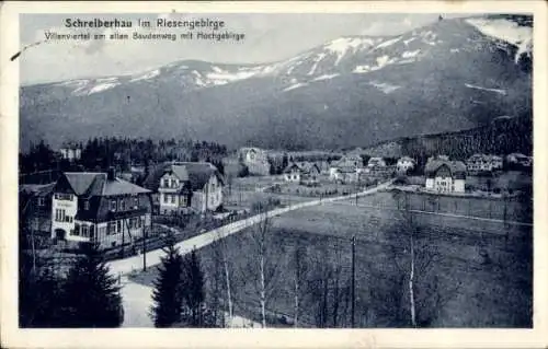 Ak Szklarska Poręba Schreiberhau Riesengebirge Schlesien, Villenviertel am alten Baudenweg