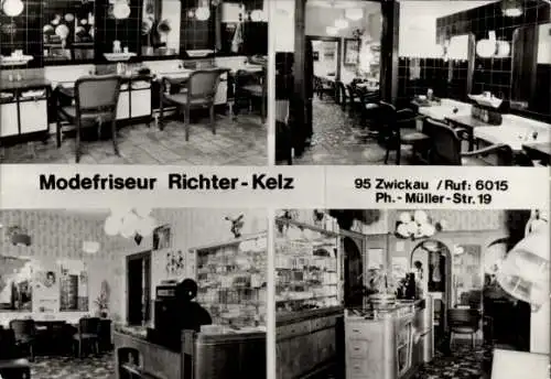 Ak Zwickau in Sachsen, Modefriseur Richter Kelz, Ph.-Müller-Str. 19, Innenansichten