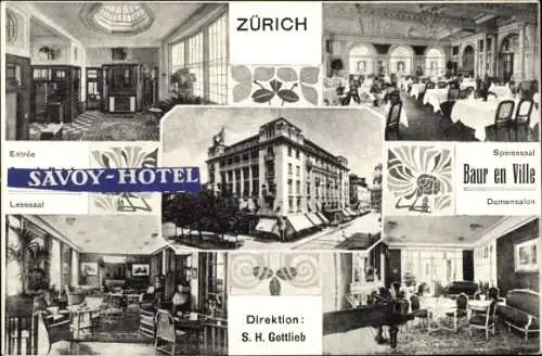 Ak Zürich Stadt Schweiz, Savoy Hotel, innen und aussen