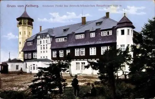 Ak Klínovec Keilberg Erzgebirge Region Karlsbad, Hotel, Aussichtsturm