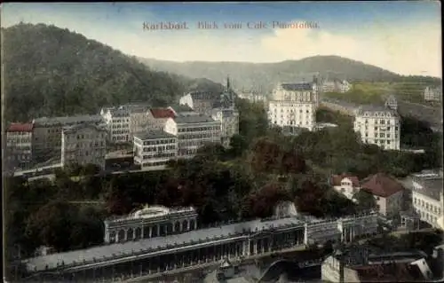 Ak Karlovy Vary Karlsbad Stadt, Blick vom Café Panorama