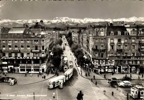 Ak Zürich Stadt Schweiz, Bahnhofstraße, Straßenbahnen