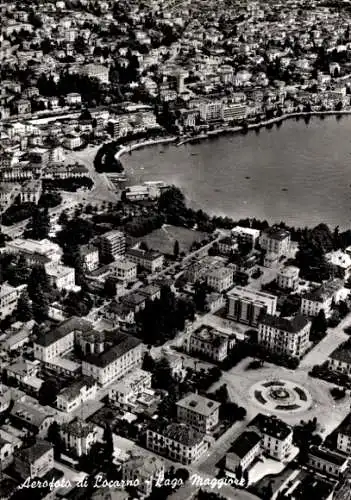 Ak Locarno Kanton Tessin Schweiz, Lago Maggiore, Fliegeraufnahme