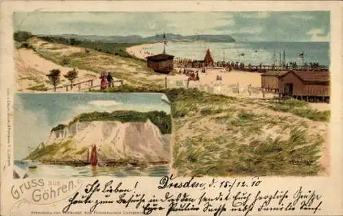 Künstler Litho Pattison, Ostseebad Göhren auf Rügen, Strandpartie, Göhrensche Höft