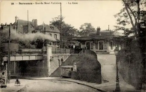 Ak Suresnes Hauts de Seine, Rue du Mont Valérien, Bahnhof