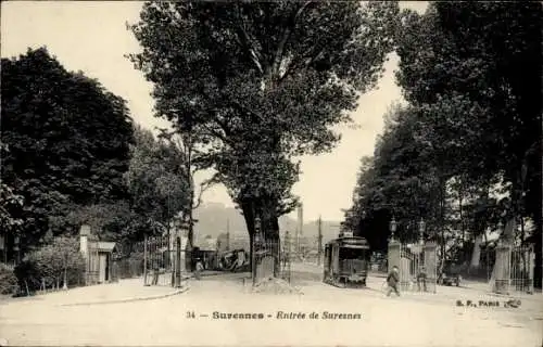 Ak Suresnes Hauts de Seine, Ortseingang, Straße, Straßenbahn