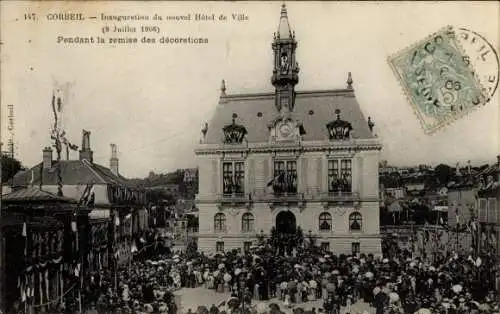 Ak Corbeil Essonne, Einweihung des neuen Rathauses in Corbeil am 8. Juli 1906