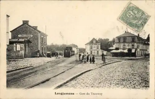 Ak Longjumeau Essonne, Bahnhof, Straßenbahn, Menschen