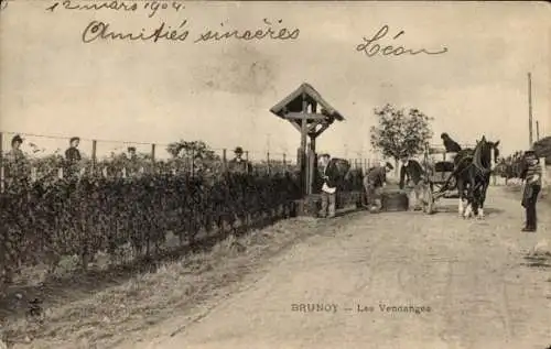 Ak Brunoy Essonne,  Les Vendanges, Amitiés sincères, Leon