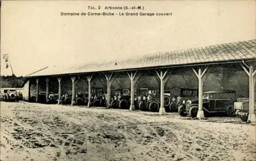 CPA Arbonne Seine et Marne, Domaine de Corne-Biche, Grand Garage