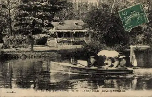 CPA Le Vésinet Yvelines, Lac, Canot Automobile