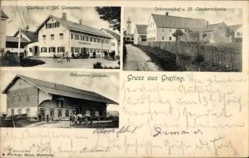 Ak Grafing bei München Oberbayern, Gasthaus, Ökonomiehof, St. Leonhartskirche