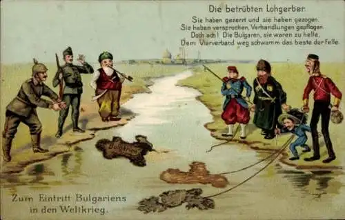 Litho Zum Eintritt Bulgariens in den Weltkrieg, Lohgerber, Kaiser Wilhelm II., Karikaturen, EAS 620