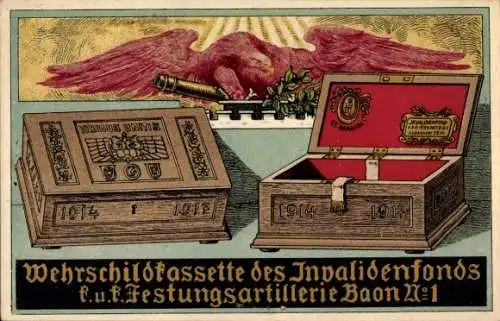 Künstler Ak Wehrschildkassette des Invalidenfonds, Festungs-Artillerie-Bataillon Nr 1