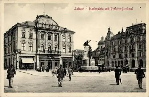 Ak Ljubljana Laibach Slowenien, Marienplatz, Prešeren-Denkmal