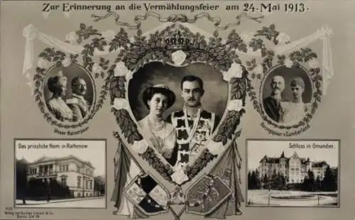 Ak Herzog Ernst August, Victoria Luise, Kaiserpaar, Herzogspaar, Vermählung am 24. Mai 1913, Gmunden