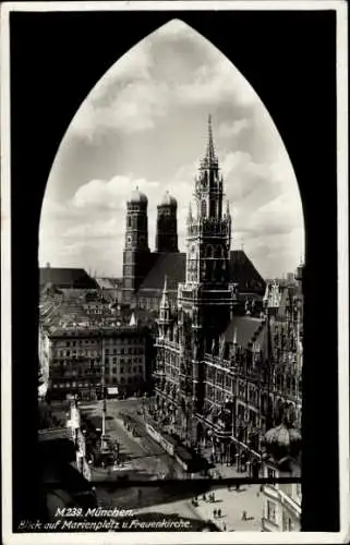 Ak München, Marienplatz, Frauenkirche, Straßenbahn, Blick aus Fenster