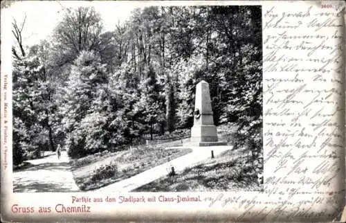 Ak Chemnitz in Sachsen, Stadtpark mit Claus Denkmal